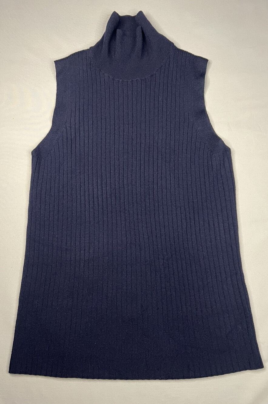 Everlane Women's Sz S Navy Blue Ribbed Mockneck Sleeveless Sweater Top Minimal